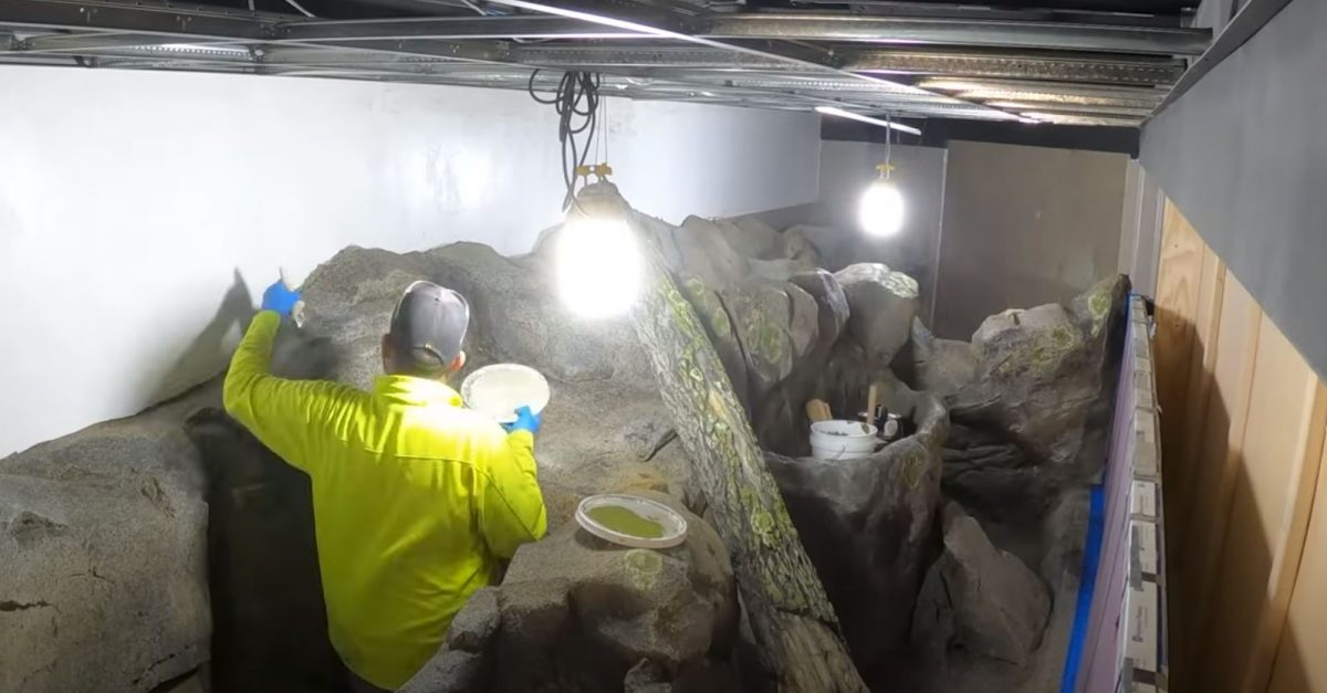 worker with paintbrush during exhibit construction